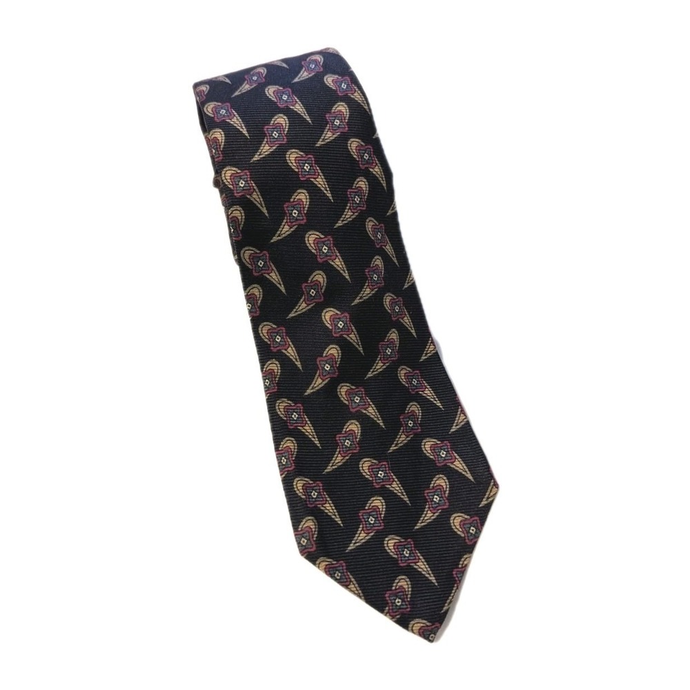 Polo by Ralph Lauren Men's Paisley Black 100% Silk Tie Geometric Handmade in USA